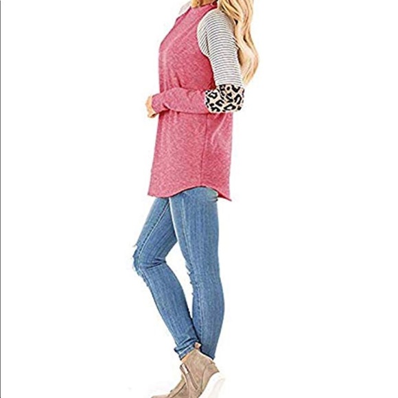 Pink leopard striped long sleeve top - Picture 2 of 6